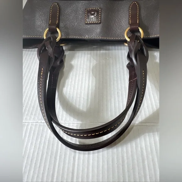 DOONEY BOURKE Florentine Leather Double Strap Shoulder Bag Gray W” Red Interior - Picture 10 of 13